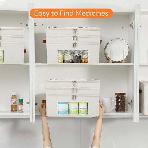 ISusaid 3-Tier Medicine Organizer for Cabinet, Foldable Medicine Storage Box with Clear Cover and Leather Handle, Empty First Aid Kit for Home and Travel in Saudi Arabia