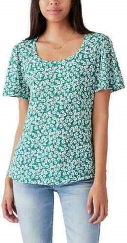 Lucky Brand Ladies' Flutter Sleeve Top (US, Alpha, Large, Regular, Regular, Green Multi) in Saudi Arabia