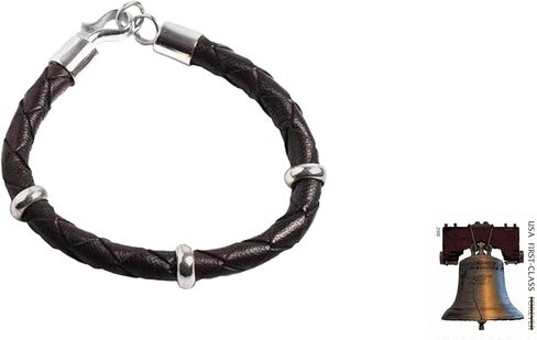 NOVICA Artisan سوار جلدي مضفر للرجال مصنوع يدويًا من الفضة الإسترلينية بيرو [8.75 بوصة طول × 0.3 بوصة عرض] "أسود غامق" in Saudi Arabia