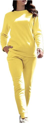 WWPPAION Fleece Pajamas Women Set Casual Sherpa Lined Fuzzy Pajama Soft Fall Winter Outfits Warm Cozy Thermal Lounge Set in Saudi Arabia