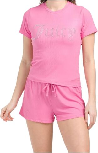 Juicy Couture Women’s Ribbed Short Sleeve Shirt and Shorts Pajama Set in Saudi Arabia