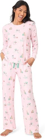 مجموعة من قطعتين من قميص PJ Salvage النسائي Peace & Pawlidays Waffle Knit بأكمام طويلة وبنطلون بيجامة in Saudi Arabia