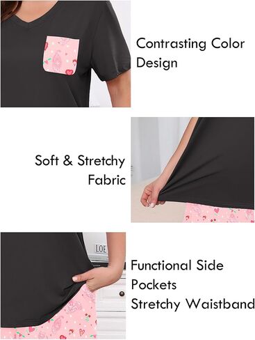طقم بيجامات نسائي من AusLook Plus مكون من قطعتين طقم صالة بأكمام قصيرة وبنطلون بطول كامل ملابس نوم ناعمة مطبوعة من Pjs in Kuwait