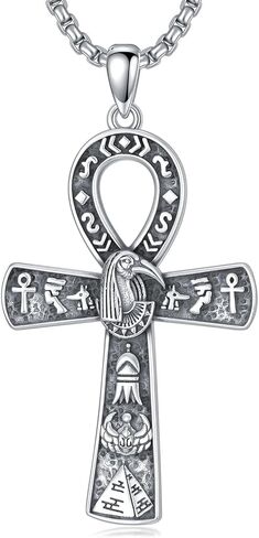 Qyvit Egyptian Ankh Necklace 925 Sterling Silver Egypt God Pendant Necklace Egypt Jewelry Gift for Men Women in Kuwait