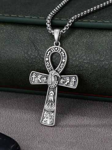 Qyvit Egyptian Ankh Necklace 925 Sterling Silver Egypt God Pendant Necklace Egypt Jewelry Gift for Men Women in Kuwait