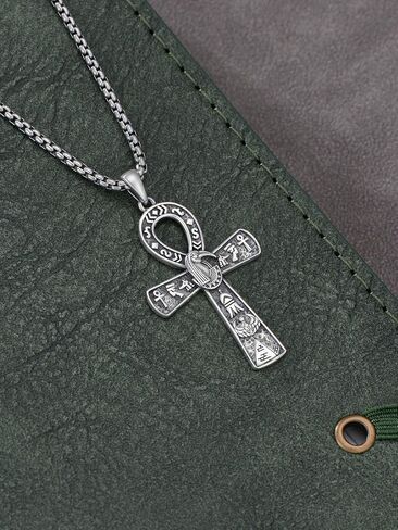 Qyvit Egyptian Ankh Necklace 925 Sterling Silver Egypt God Pendant Necklace Egypt Jewelry Gift for Men Women in Kuwait