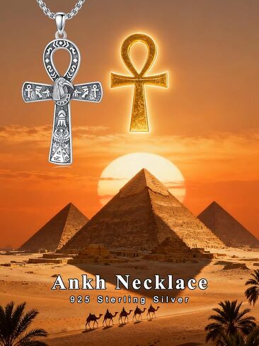 Qyvit Egyptian Ankh Necklace 925 Sterling Silver Egypt God Pendant Necklace Egypt Jewelry Gift for Men Women in Kuwait