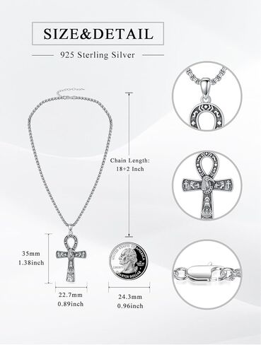 Qyvit Egyptian Ankh Necklace 925 Sterling Silver Egypt God Pendant Necklace Egypt Jewelry Gift for Men Women in Kuwait
