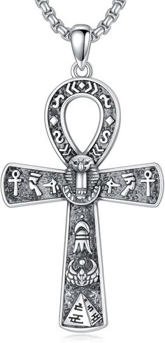 Qyvit Egyptian Ankh Necklace 925 Sterling Silver Egypt God Pendant Necklace Egypt Jewelry Gift for Men Women in Kuwait