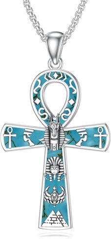 Qyvit Egyptian Ankh Necklace 925 Sterling Silver Egypt God Pendant Necklace Egypt Jewelry Gift for Men Women in Kuwait