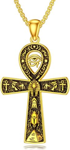Qyvit Egyptian Ankh Necklace 925 Sterling Silver Egypt God Pendant Necklace Egypt Jewelry Gift for Men Women in Kuwait