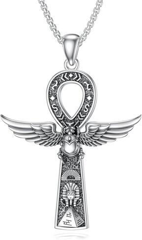 Qyvit Egyptian Ankh Necklace 925 Sterling Silver Egypt God Pendant Necklace Egypt Jewelry Gift for Men Women in Kuwait
