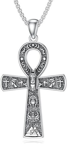 Qyvit Egyptian Ankh Necklace 925 Sterling Silver Egypt God Pendant Necklace Egypt Jewelry Gift for Men Women in Kuwait