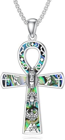 Qyvit Egyptian Ankh Necklace 925 Sterling Silver Egypt God Pendant Necklace Egypt Jewelry Gift for Men Women in Kuwait