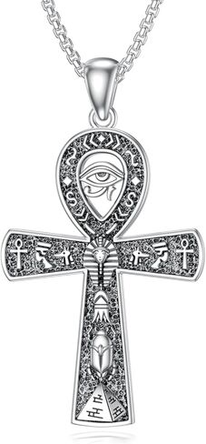 Qyvit Egyptian Ankh Necklace 925 Sterling Silver Egypt God Pendant Necklace Egypt Jewelry Gift for Men Women in Kuwait