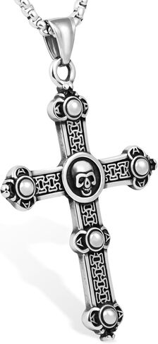 LuxGoth الفولاذ المقاوم للصدأ عنخ الجماجم الصليب قلادة قلادة القوطية الشرير الصخرة ايمو السائق تأثيري خمر مسمار الصليب الإيمان المسيحي سحر قلادة مجوهرات للرجال النساء الفضة in Kuwait