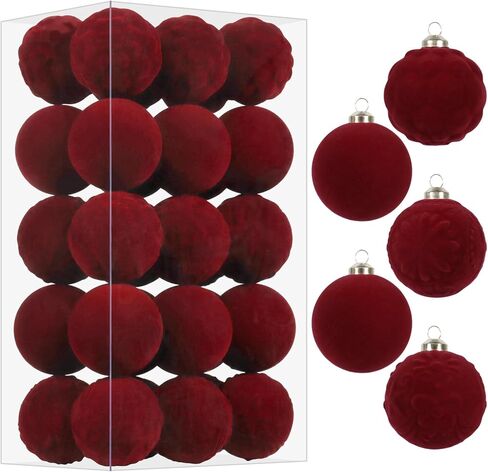 مجموعة زخارف كرة عيد الميلاد المخملية العنابية 30 قطعة من RoseCraft، 60 مم/2.3 بوصة زينة متجمعة مقاومة للكسر لتعليق شجرة عيد الميلاد في عطلة عيد الحب وحفلات عيد الميلاد. in Kuwait