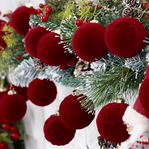 مجموعة زخارف كرة عيد الميلاد المخملية العنابية 30 قطعة من RoseCraft، 60 مم/2.3 بوصة زينة متجمعة مقاومة للكسر لتعليق شجرة عيد الميلاد في عطلة عيد الحب وحفلات عيد الميلاد. in Kuwait