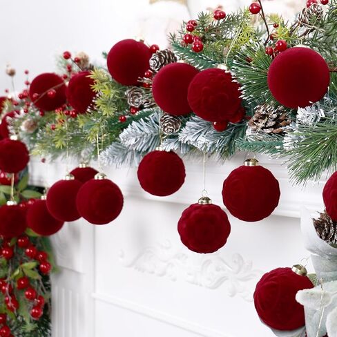 مجموعة زخارف كرة عيد الميلاد المخملية العنابية 30 قطعة من RoseCraft، 60 مم/2.3 بوصة زينة متجمعة مقاومة للكسر لتعليق شجرة عيد الميلاد في عطلة عيد الحب وحفلات عيد الميلاد. in Kuwait