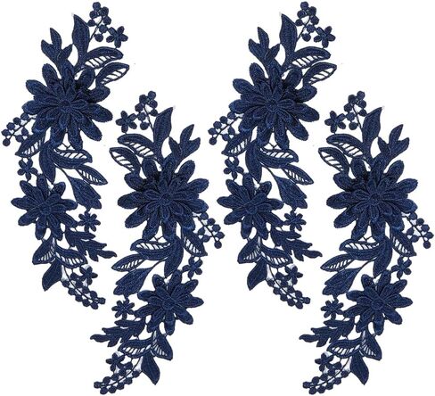 GORGECRAFT 4Pcs Embroidery Lace Patches Neckline Applique Collar Trims Patch Iron on Patch White Flowers Polyester Water Soluble Lace for Wedding Dress Gown Costumes Sewing Clothing Accessories in Saudi Arabia