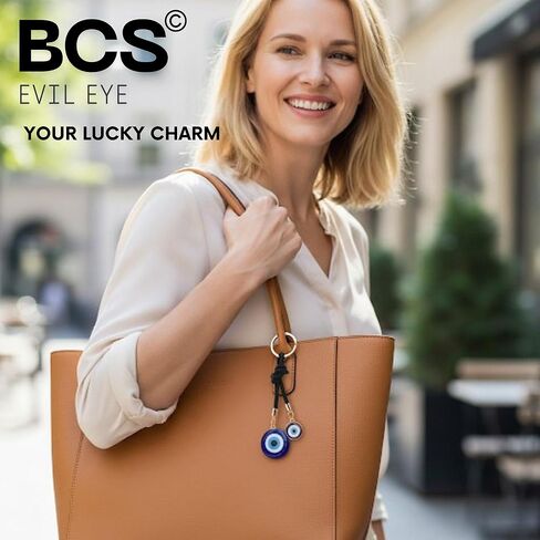 BCS Evil Eye Keychain Bag Charm - Good Luck & Protection Amulet - Car Keyring Purse Accessories for Women in Saudi Arabia