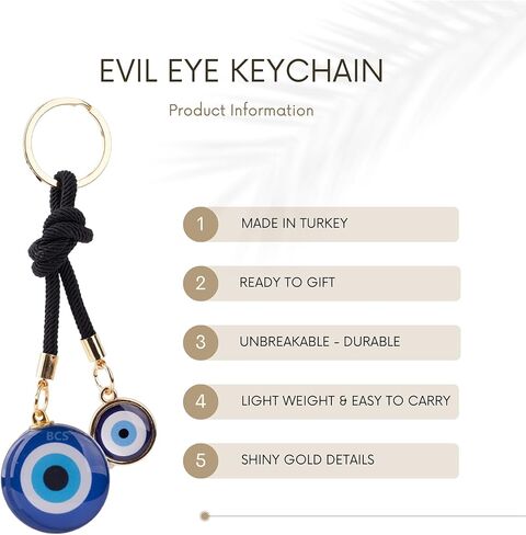 BCS Evil Eye Keychain Bag Charm - Good Luck & Protection Amulet - Car Keyring Purse Accessories for Women in Saudi Arabia