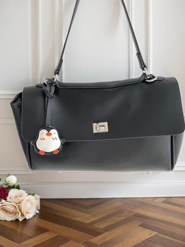 BRIWAD Cute Black Leather Bag Charm,Kawaii Penguin Animal Tote Bag Backpack Charms Accessories,Unique Penguin Gifts for Women in Saudi Arabia