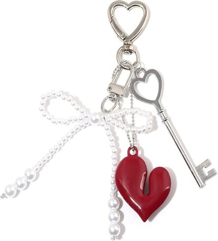 SORGERLY Heart Bow Charm Keychain - Y2K Key Chain, Cute Bag Purse Charms for Handbags Accessories - Jewelry Gift for Women in Kuwait
