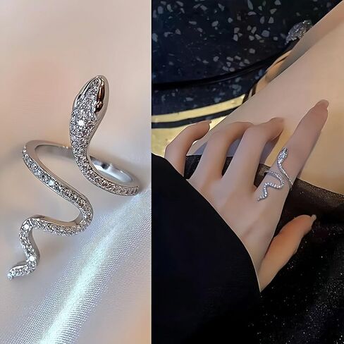 Adjustable Snake Ring for Women,Silver-Plated Open-Finger Ring, Fashionable & Chic Design in Saudi Arabia