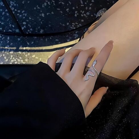 Adjustable Snake Ring for Women,Silver-Plated Open-Finger Ring, Fashionable & Chic Design in Saudi Arabia