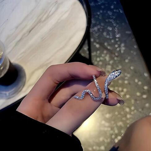 Adjustable Snake Ring for Women,Silver-Plated Open-Finger Ring, Fashionable & Chic Design in Saudi Arabia