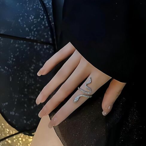 Adjustable Snake Ring for Women,Silver-Plated Open-Finger Ring, Fashionable & Chic Design in Saudi Arabia