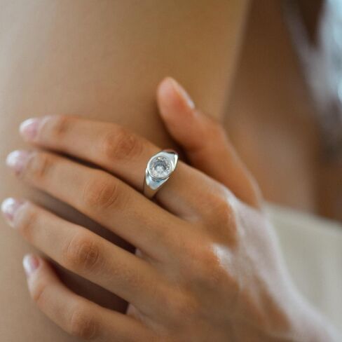 Aurelia Mae Women's Wide Band Round-Cut 2 Carat CZ Ring | Large Gold Chunky Bezel Halo Statement Ring in Saudi Arabia