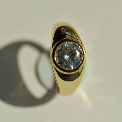 Aurelia Mae Women's Wide Band Round-Cut 2 Carat CZ Ring | Large Gold Chunky Bezel Halo Statement Ring in Saudi Arabia