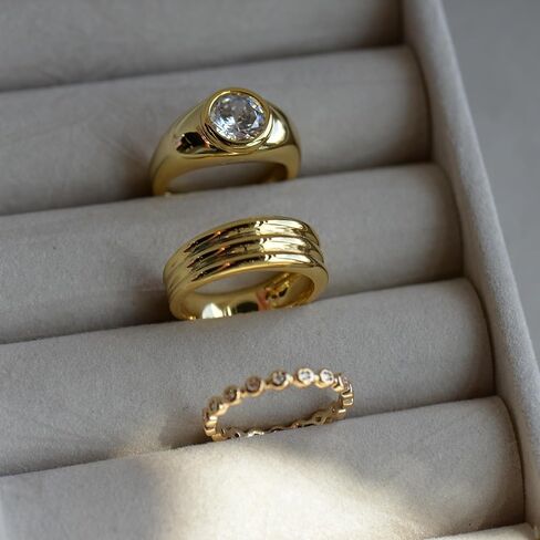 Aurelia Mae Women's Wide Band Round-Cut 2 Carat CZ Ring | Large Gold Chunky Bezel Halo Statement Ring in Saudi Arabia