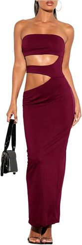 Floerns Women's Strapless Tube Dress Cut Out Front Club Bodycon Maxi Dresses in Saudi Arabia