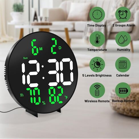 ساعة حائط رقمية من EternaHora، شاشة كبيرة، 10 بوصة، ساعة حائط مع جهاز تحكم عن بعد، ساعة رقمية مثبتة على الحائط مع درجة الحرارة والرطوبة، تقويم، تاريخ، 5 مستويات سطوع، 12/24 ساعة in Saudi Arabia
