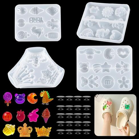 Zayookey 4pcs Shoe Charms Molds Resin Casting Cartoon Silicone Mould with 20 Buckles Small Flower Epoxy Mold for Clogs Sandals Scrapbooking DIY Phone Case Refrigerator Magnets in Saudi Arabia