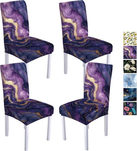 Chair Covers Slipcovers Set of 4, Spandex Super Fit Stretch Removable Washable Anti-dust Chair Seat Cover for Kitchen,Wedding,Party (4, Purple) in Saudi Arabia