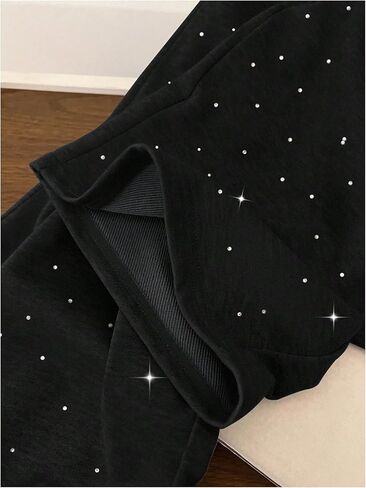 Floerns Women's Sparkly Rhinestone Sweat Pants Elastic Waist Drawstring Straight Wide Leg Trendy Interior Sweatpants in Saudi Arabia