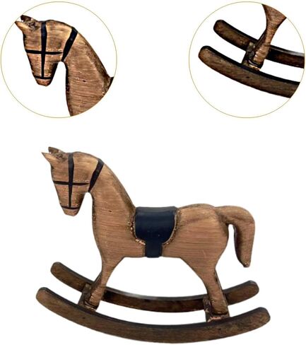 Rocking Horse Figurine Animal Sculpture Wood Vintage Decorative Statue Tabletop Ornament for Fireplace Table Centerpiece Desk, Brown in Saudi Arabia