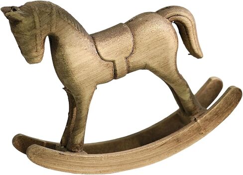 Rocking Horse Figurine Animal Sculpture Wood Vintage Decorative Statue Tabletop Ornament for Fireplace Table Centerpiece Desk, Brown in Saudi Arabia