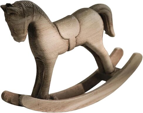 Rocking Horse Figurine Animal Sculpture Wood Vintage Decorative Statue Tabletop Ornament for Fireplace Table Centerpiece Desk, Brown in Saudi Arabia