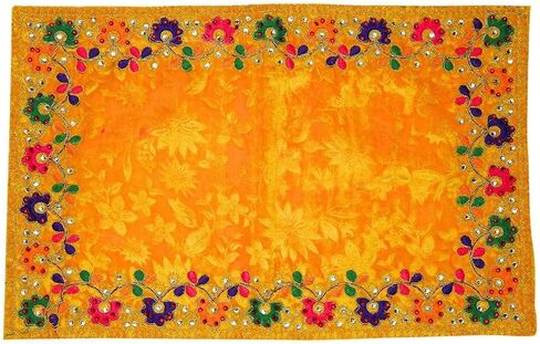 Decorative Mat Aasan Velvet Pooja Decorative Cloth (Size:-25 Inches X 17 Inches) for Multipurpose Indian Traditional Ethnic New year Gifts Festival Decorations Pooja Item Articles Laxmi (Yellow) in Saudi Arabia