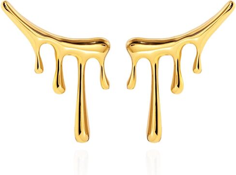 CETVLY Statement Melting Mixmatch 18K Gold Plated Liquid Drip Ear Stud Earrings for Women, Irregular Water Drop Modern Trendy Earrings, Sterling Silver Post Dripping Unique Aesthetic Cool Jewelry in Saudi Arabia