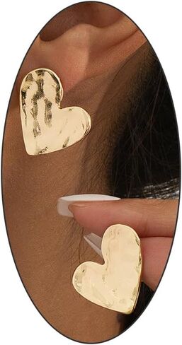 Chunky Gold Heart Statement Stud Earrings for Women Trendy Texture Wrinkle Irregular Heart Love Earrings Anniversary Valentine's Day Jewelry Gift in Saudi Arabia