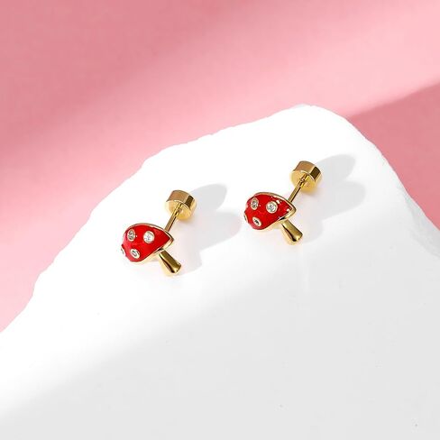 Dr's gift Mushroom Earrings Hypoallergenic 14K Plated Gold Studs Mushroom Earring Personality Jewelry Gifts for Women in Saudi Arabia