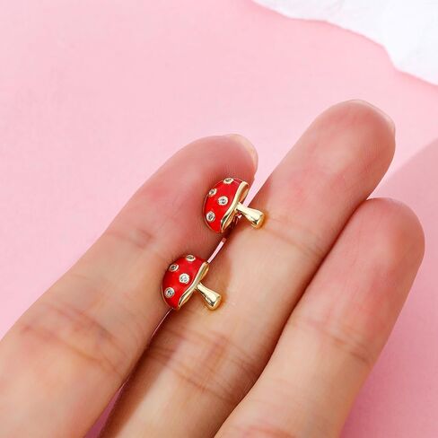 Dr's gift Mushroom Earrings Hypoallergenic 14K Plated Gold Studs Mushroom Earring Personality Jewelry Gifts for Women in Saudi Arabia