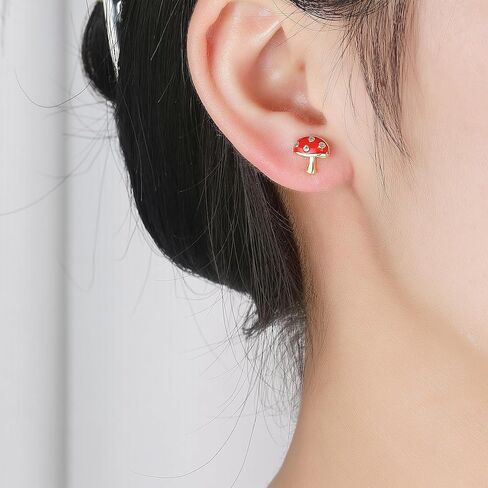 Dr's gift Mushroom Earrings Hypoallergenic 14K Plated Gold Studs Mushroom Earring Personality Jewelry Gifts for Women in Saudi Arabia