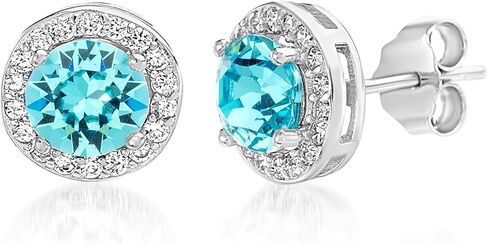 أقراط ديفين روز 925 من الفضة الإسترليني على شكل هالة مستديرة للنساء مصنوعة من الكريستال الأوجه وحجر الميلاد المقلد in Kuwait